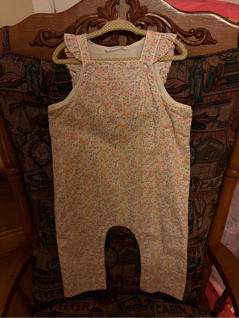 Toddler Floral Pink & Cream Overalls with Ruffle Straps